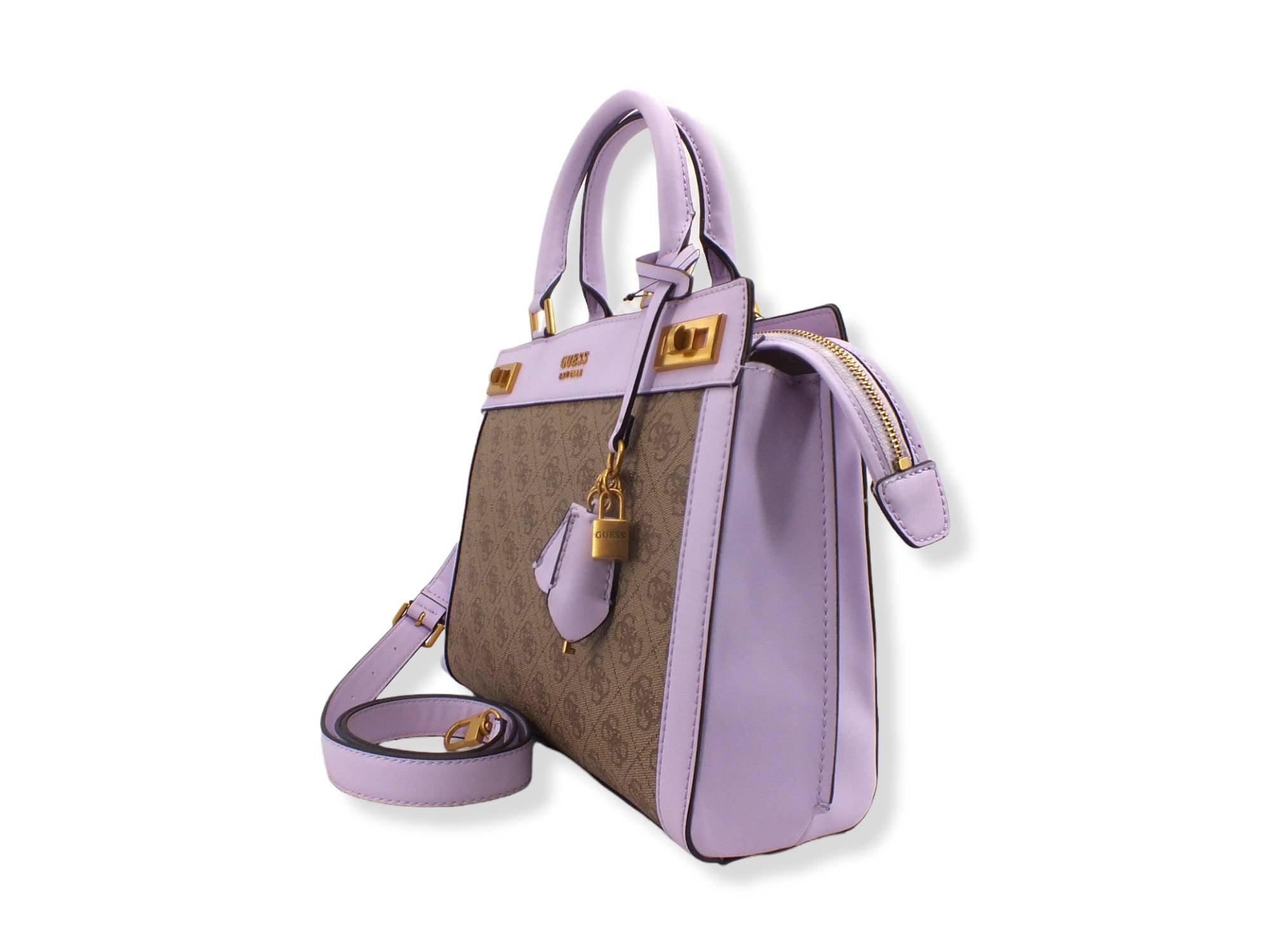 GUESS Borsa Tracolla Katey Bicolor Latte Logo Viola Lilla XA787026 - Sandrini Calzature e Abbigliamento