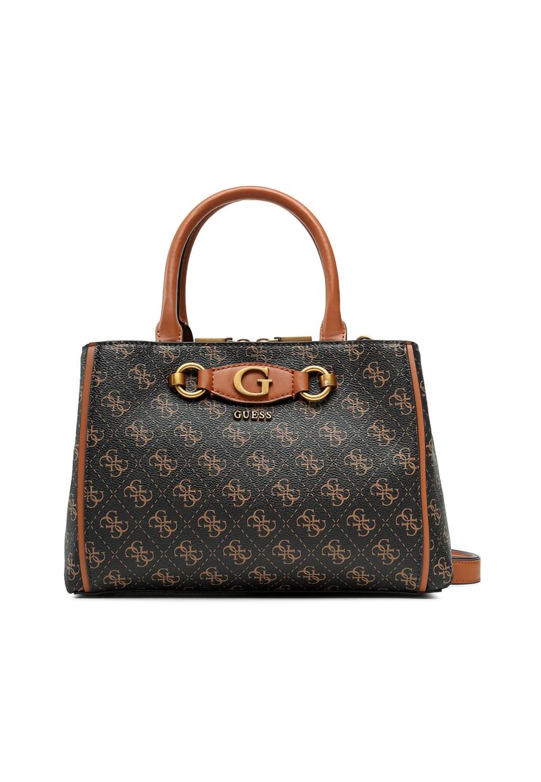 GUESS Izzy Borsa Small Girlfriend Satchel Brown Logo Cognac QB865404 - Sandrini Calzature e Abbigliamento