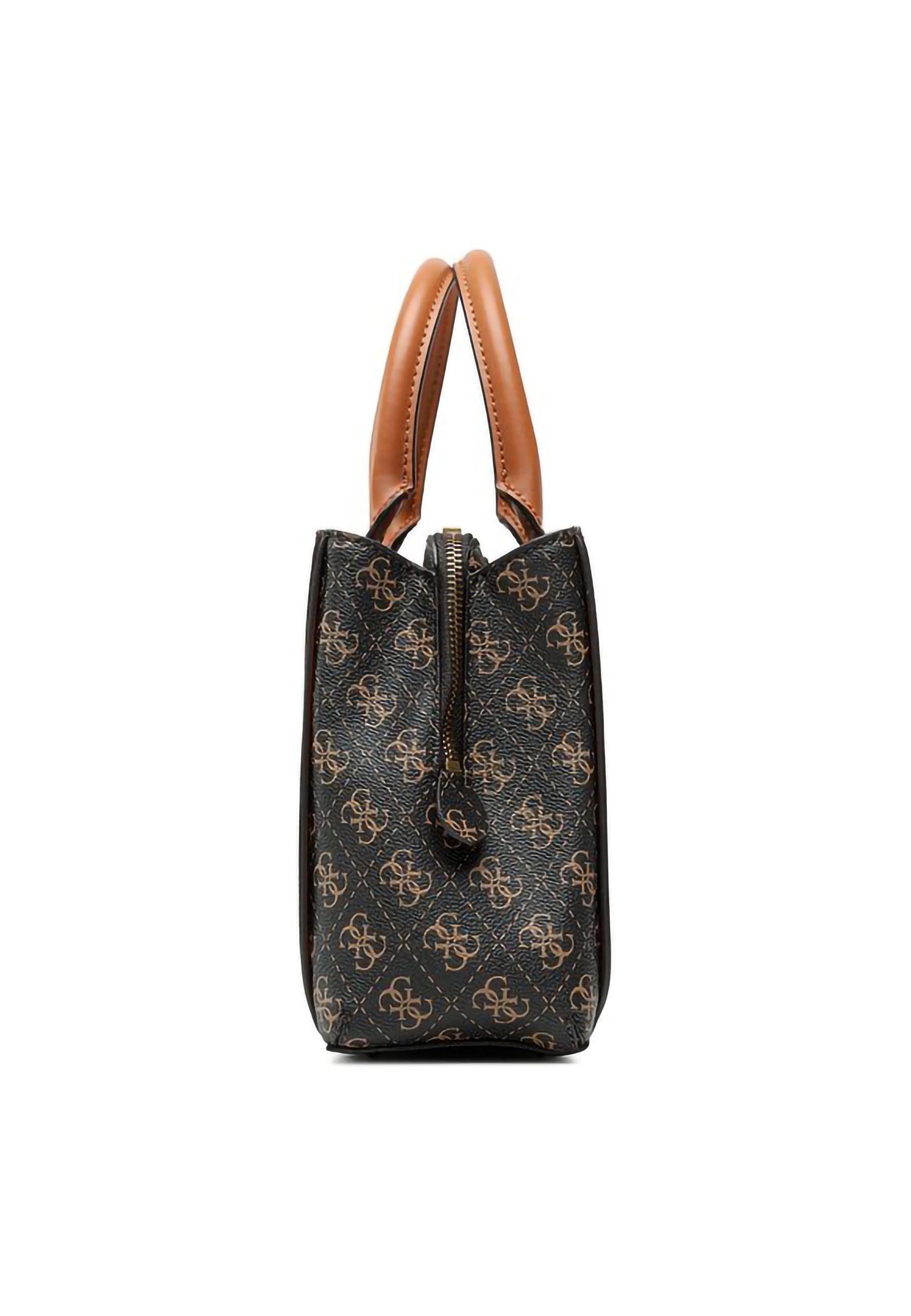 GUESS Izzy Borsa Small Girlfriend Satchel Brown Logo Cognac QB865404 - Sandrini Calzature e Abbigliamento