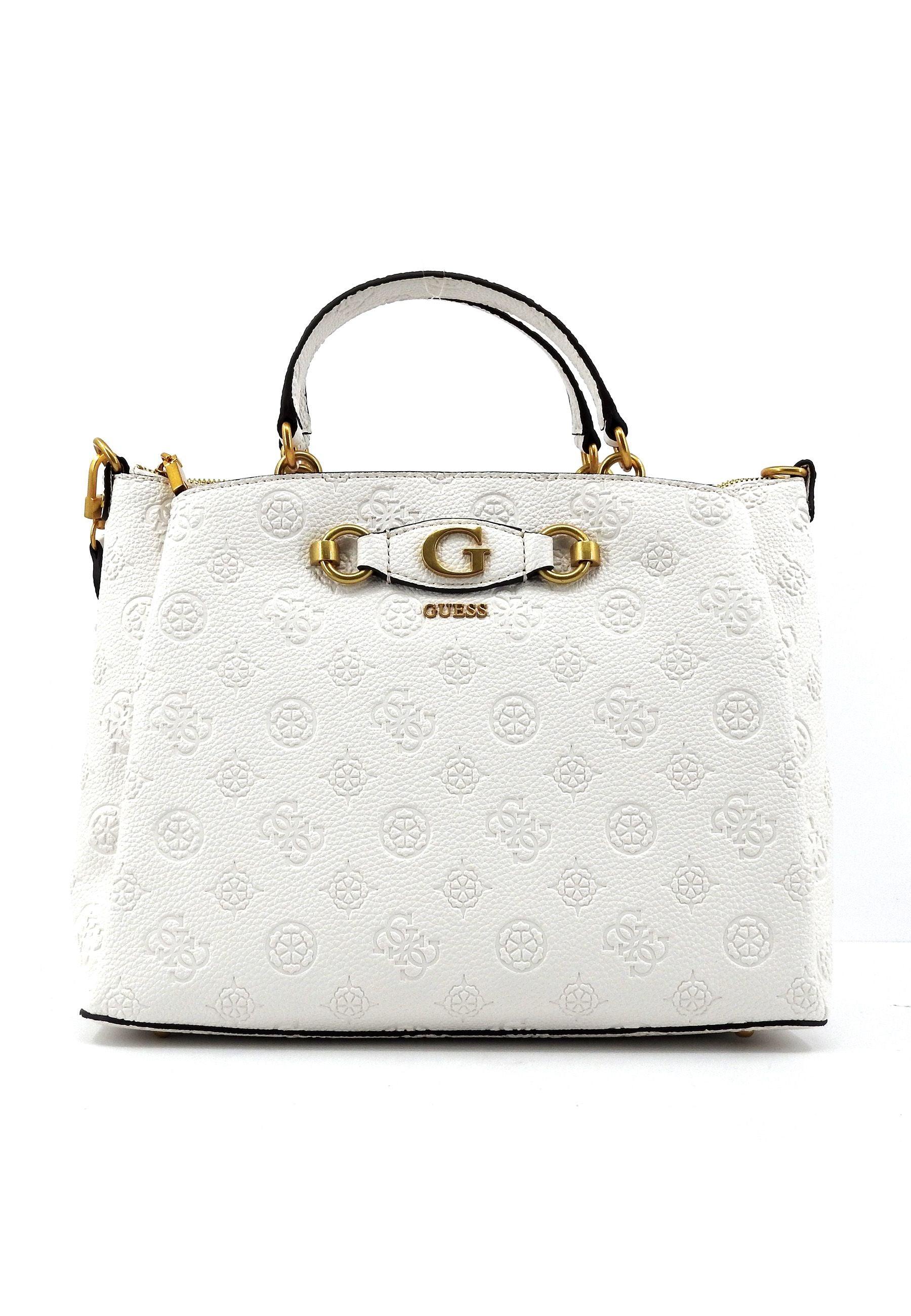 GUESS Izzy Peony Borsa Girlfriend Satchel Donna Stone Logo Bianco PD920906 - Sandrini Calzature e Abbigliamento