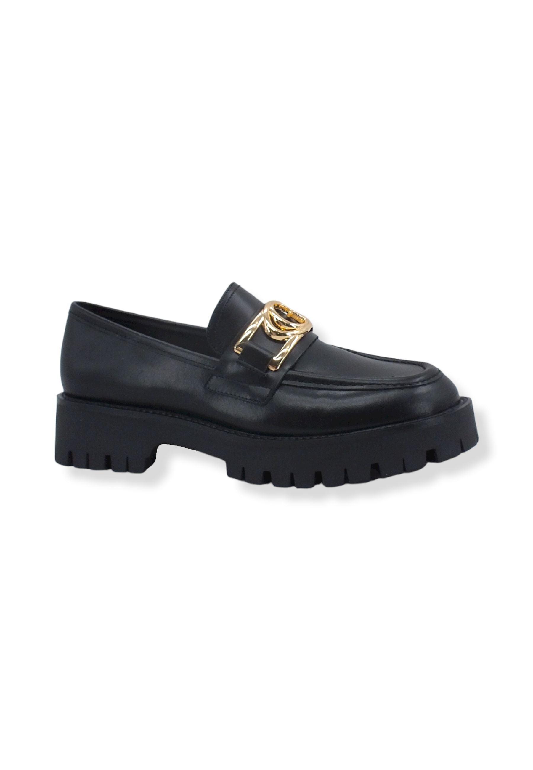 GUESS Mocassino Abrasivato Logo Gold Donna Black FL7ILRLEA14 - Sandrini Calzature e Abbigliamento