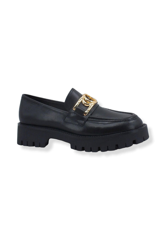 GUESS Mocassino Abrasivato Logo Gold Donna Black FL7ILRLEA14 - Sandrini Calzature e Abbigliamento