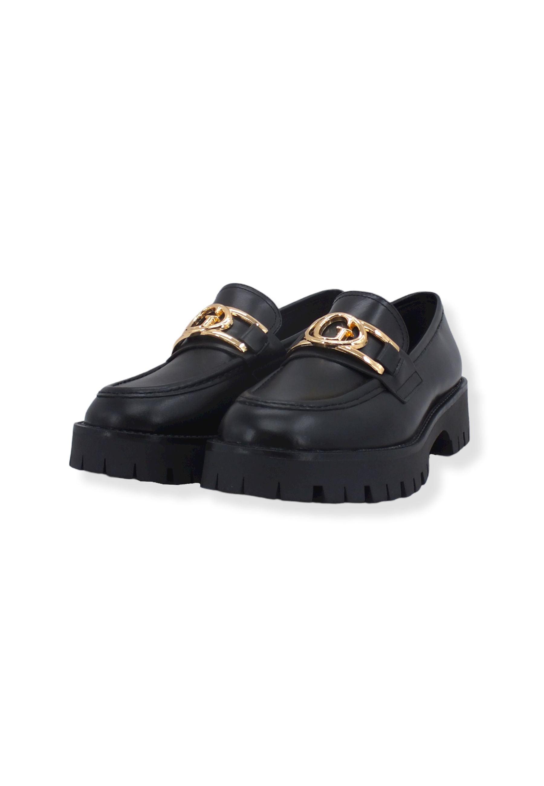 GUESS Mocassino Abrasivato Logo Gold Donna Black FL7ILRLEA14 - Sandrini Calzature e Abbigliamento