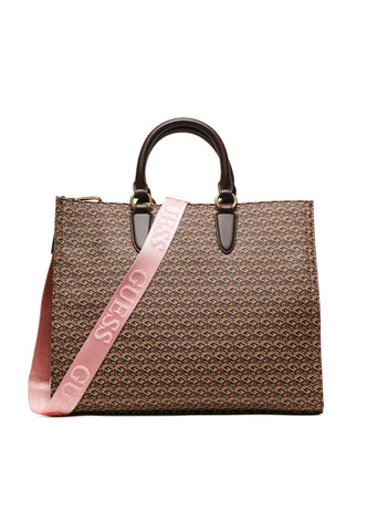 GUESS Rainee Borsa Tote Brown Logo Rose SA900323 - Sandrini Calzature e Abbigliamento