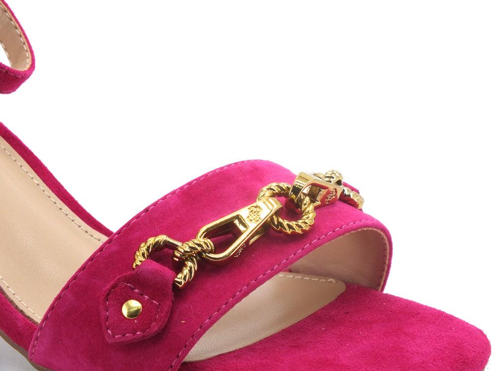 GUESS Sandalo Tacco Suede Morsetto Gold Fuxia FL6SRASUE03 - Sandrini Calzature e Abbigliamento