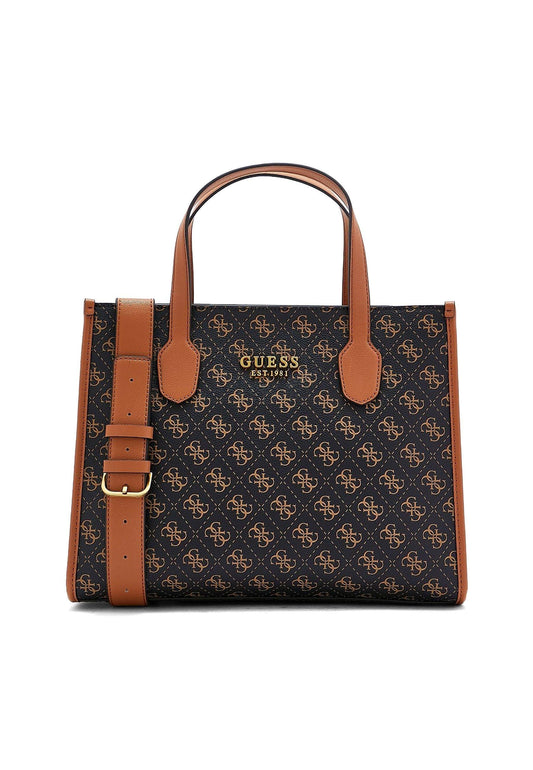 GUESS Silvana Borsa Tote Brown Logo Cognac QN866522 - Sandrini Calzature e Abbigliamento