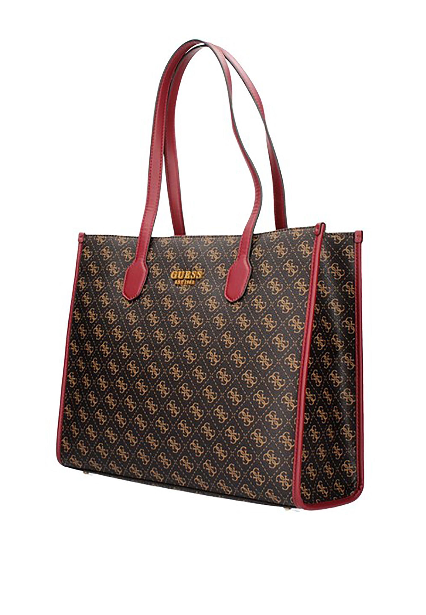 Scopri GUESS Silvana Tote Borsa Donna Brown Logo Merlot QB866523 al miglior prezzo online Sandrini Calzature e Abbigliamento