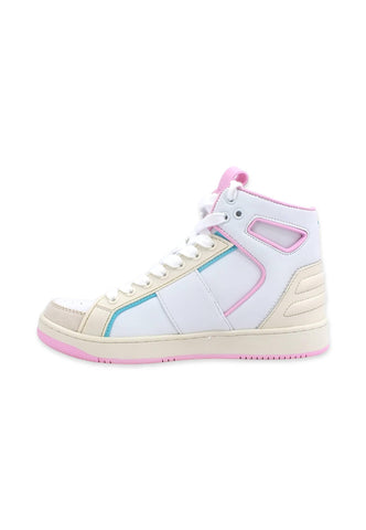 GUESS Sneaker Basket Hi Donna White Pink FL7BSQLEA12 - Sandrini Calzature e Abbigliamento