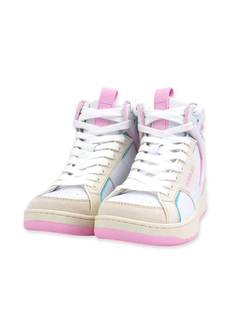 GUESS Sneaker Basket Hi Donna White Pink FL7BSQLEA12 - Sandrini Calzature e Abbigliamento