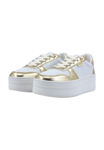 GUESS Sneaker Basket Ox Donna White Gold FL8LFELEA12 - Sandrini Calzature e Abbigliamento