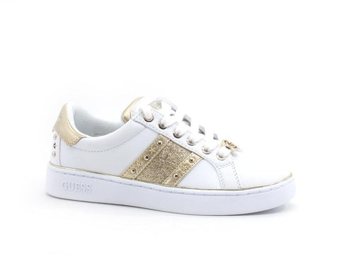 GUESS Sneaker Glitter Borchie Logo White Gold FL7BVLELE12 - Sandrini Calzature e Abbigliamento