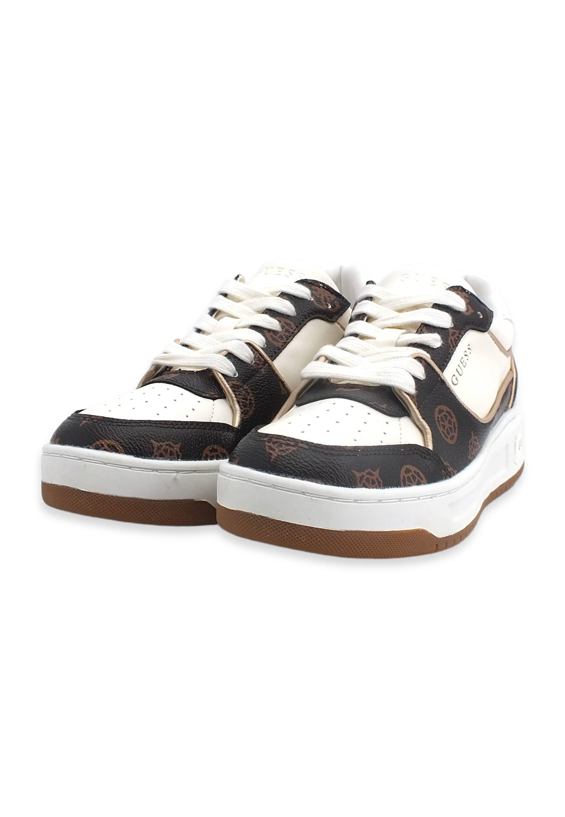 GUESS Sneaker Loghi Donna White Brown FL8TKYSMF12 - Sandrini Calzature e Abbigliamento