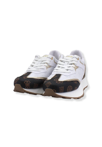 GUESS Sneaker Loghi Rilievo Lamè Donna White Brown FL7LUCFAL12 - Sandrini Calzature e Abbigliamento