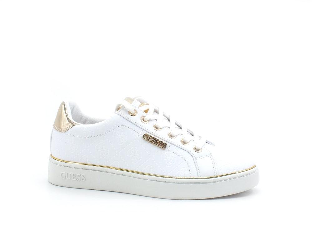 GUESS Sneaker Loghi Rilievo White Gold FL5BEKFAL12 - Sandrini Calzature e Abbigliamento