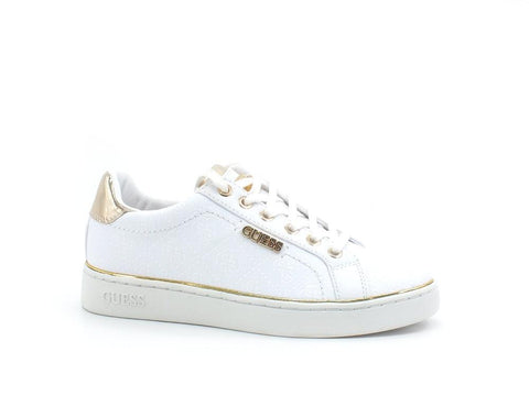 GUESS Sneaker Loghi Rilievo White Gold FL5BEKFAL12 - Sandrini Calzature e Abbigliamento