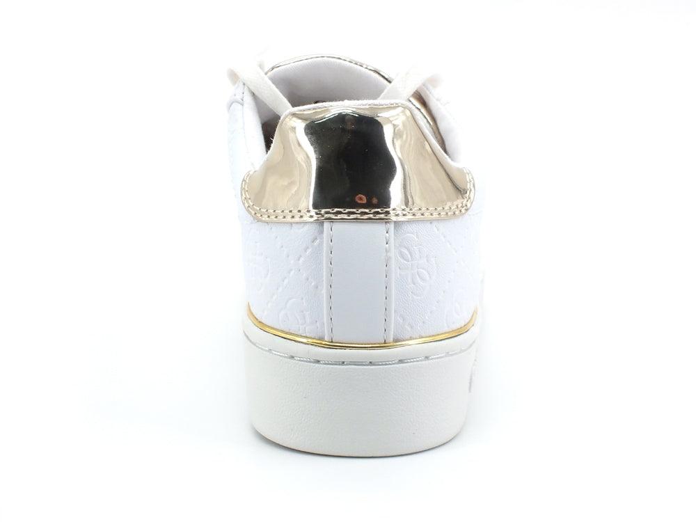 GUESS Sneaker Loghi Rilievo White Gold FL5BEKFAL12 - Sandrini Calzature e Abbigliamento