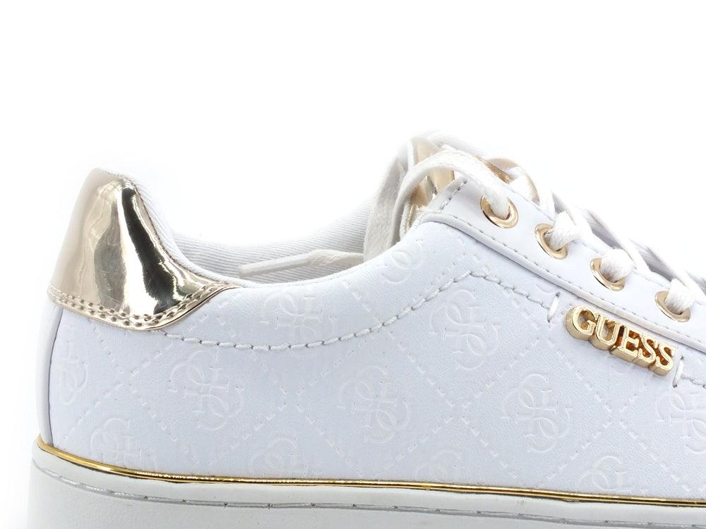 GUESS Sneaker Loghi Rilievo White Gold FL5BEKFAL12 - Sandrini Calzature e Abbigliamento