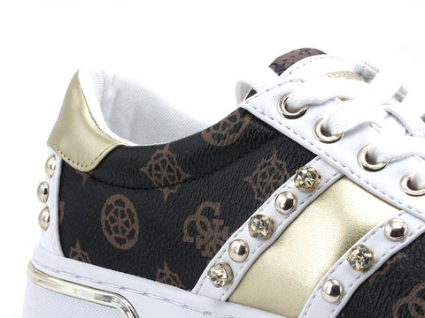 GUESS Sneaker Studs Pietre Loghi Brown Platino FL6RICFAL12 - Sandrini Calzature e Abbigliamento