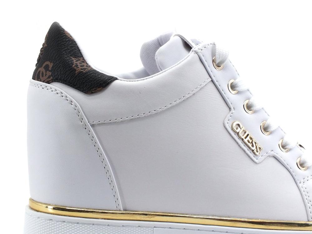 GUESS Sneaker Zeppa Interna Gold Loghi White Brown FL5FT2FAL12 - Sandrini Calzature e Abbigliamento