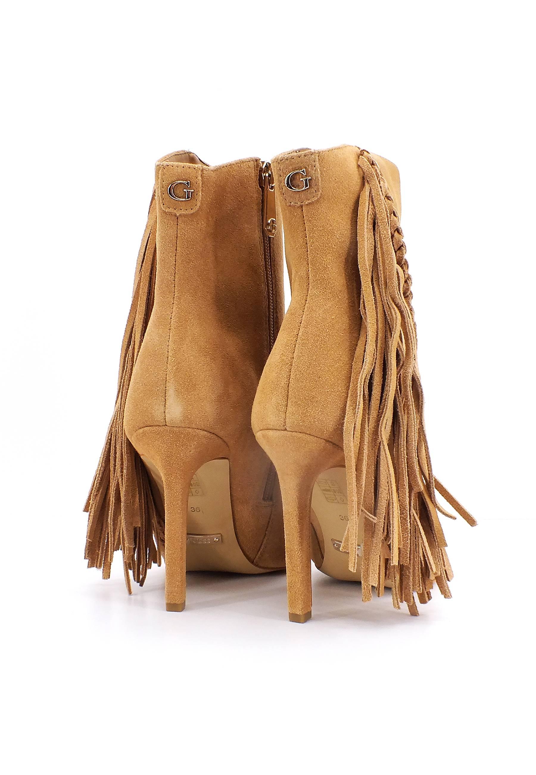 Stivale Tronchetti Marroni Tacco Alto Scopri GUESS Stivaletto Tronchetto Tacco Alto Con Frange Brown