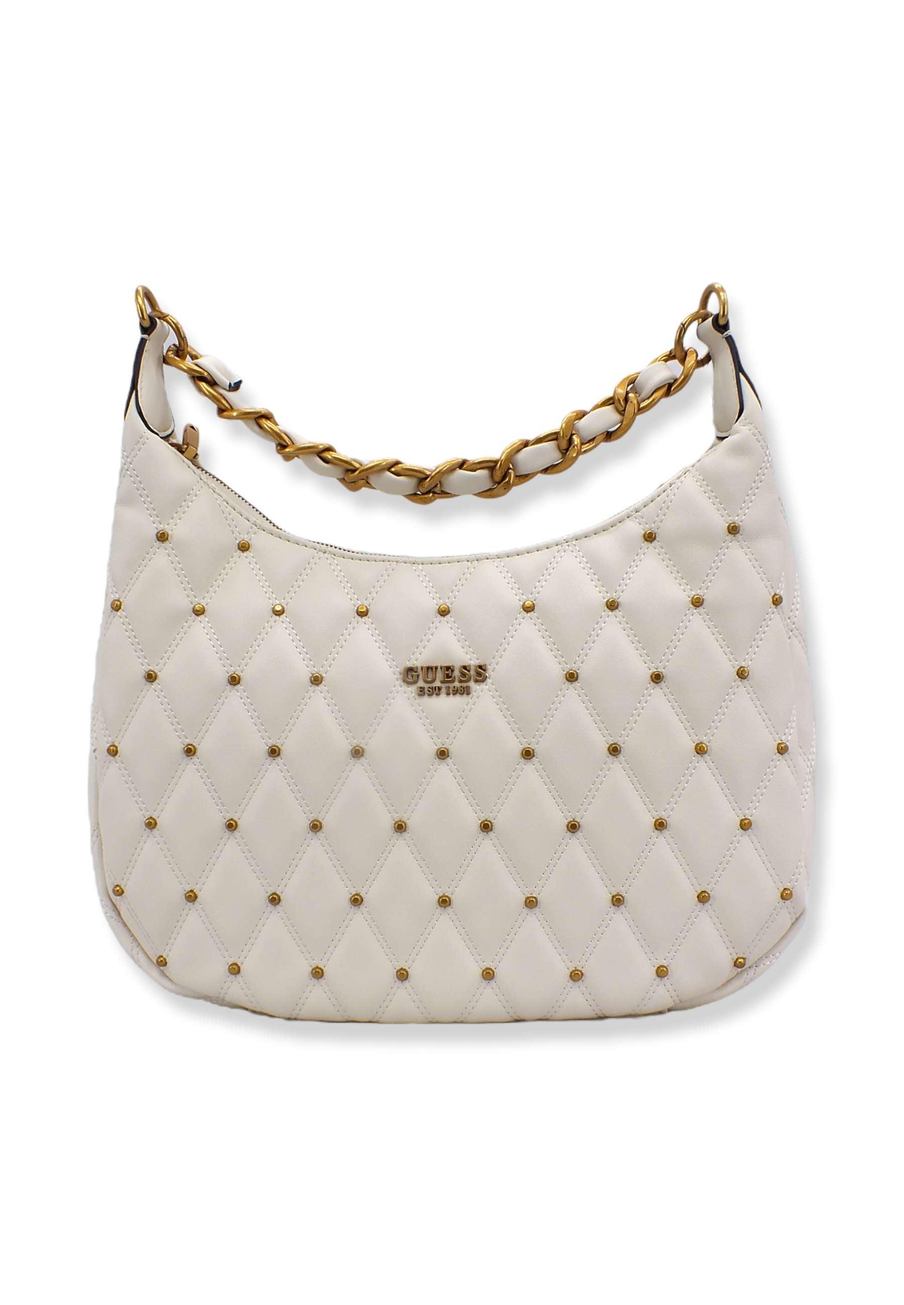 GUESS Tirana Hobo Large Borchie Borsa Tracolla Donna Bianco Ivory QS855302 - Sandrini Calzature e Abbigliamento