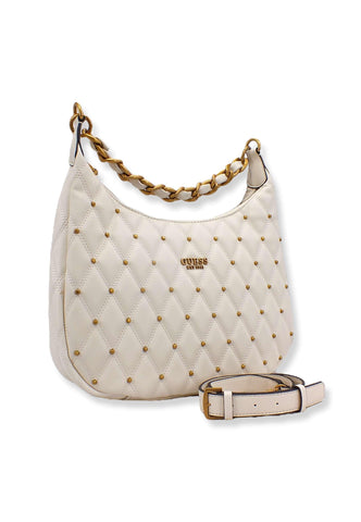 GUESS Tirana Hobo Large Borchie Borsa Tracolla Donna Bianco Ivory QS855302 - Sandrini Calzature e Abbigliamento