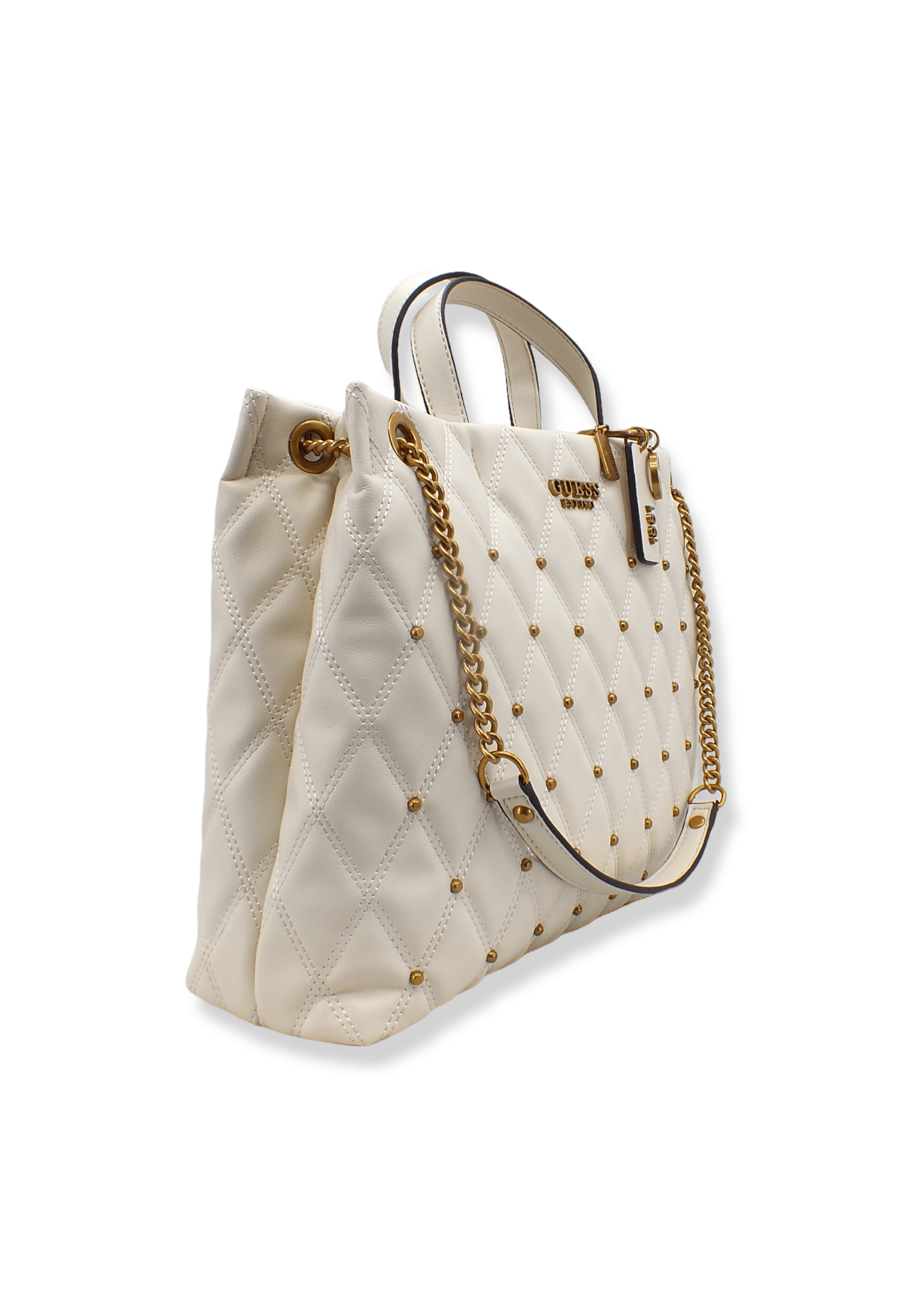 GUESS Tirana Shopper Borchie Borsa Tracolla Donna Bianco Ivory QS855324 - Sandrini Calzature e Abbigliamento