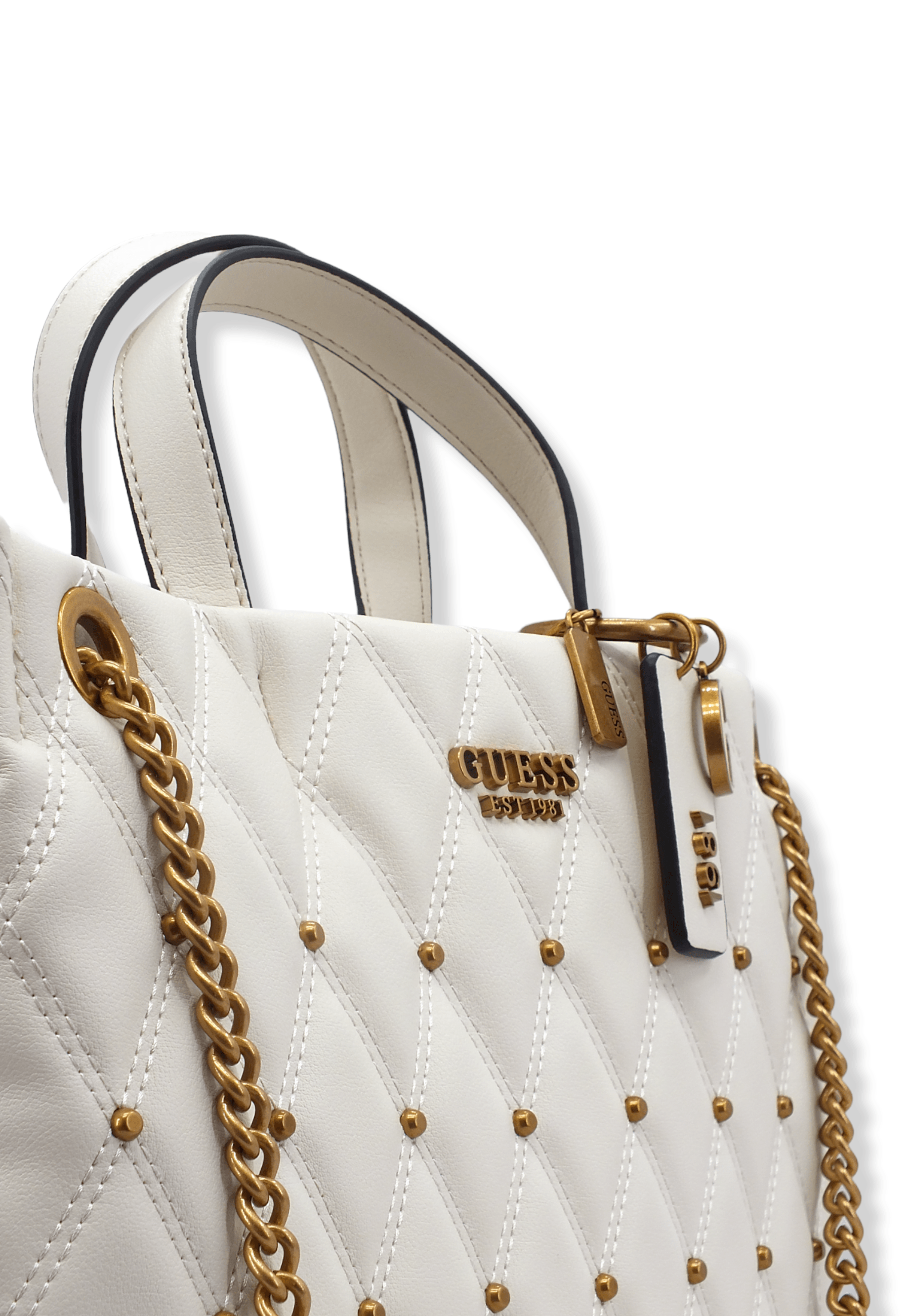 GUESS Tirana Shopper Borchie Borsa Tracolla Donna Bianco Ivory QS855324 - Sandrini Calzature e Abbigliamento