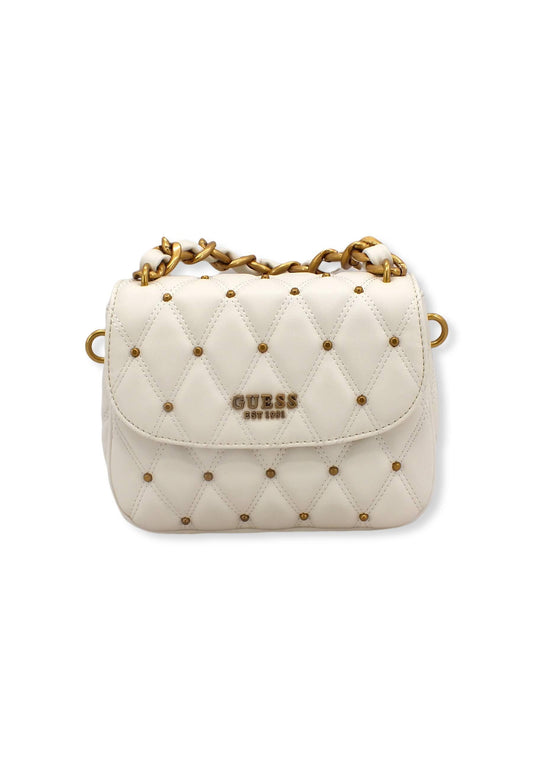 GUESS Tirana Shoulder Bag Borchie Borsa Tracolla Donna Bianco Ivory QS855319 - Sandrini Calzature e Abbigliamento
