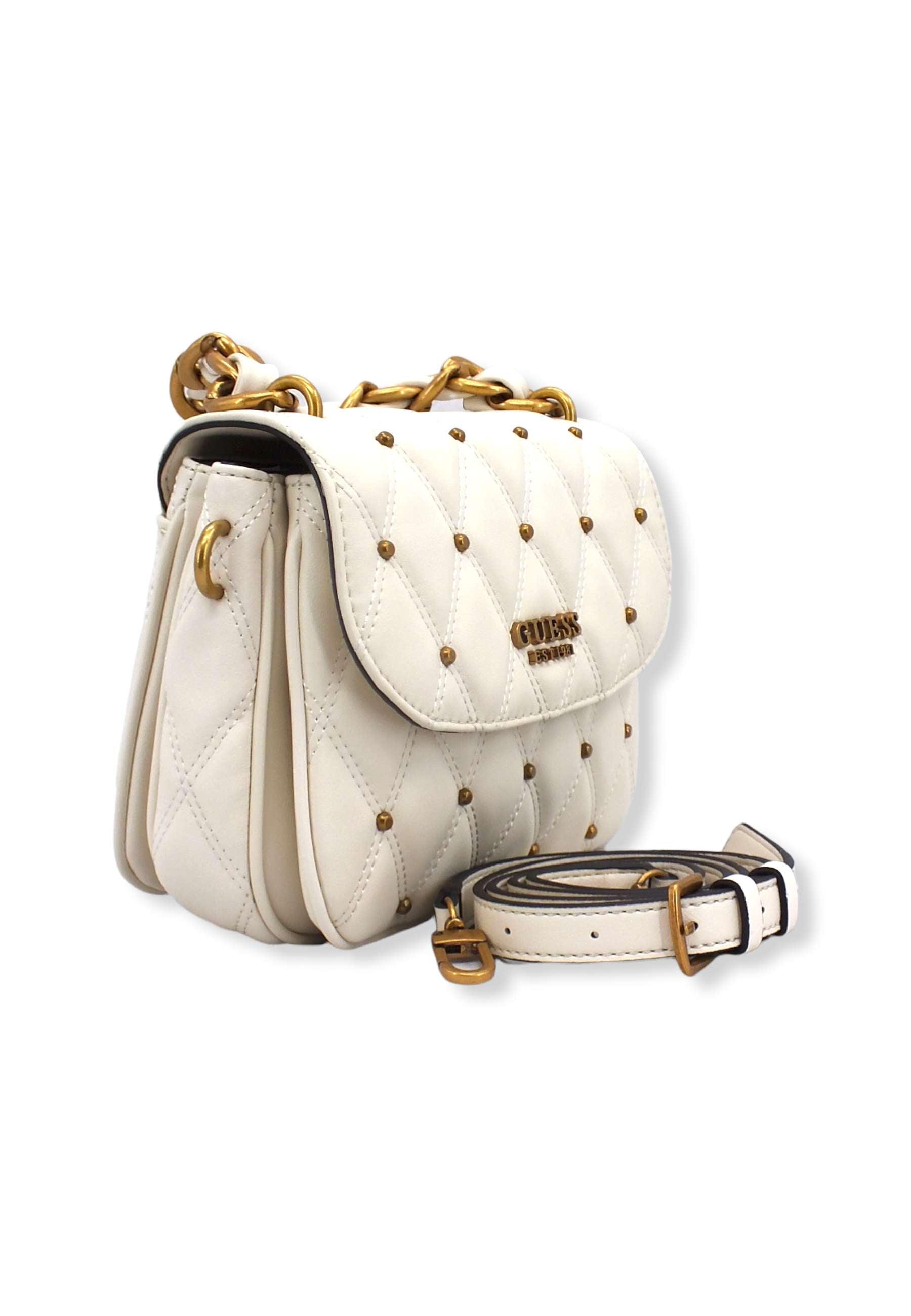 GUESS Tirana Shoulder Bag Borchie Borsa Tracolla Donna Bianco Ivory QS855319 - Sandrini Calzature e Abbigliamento