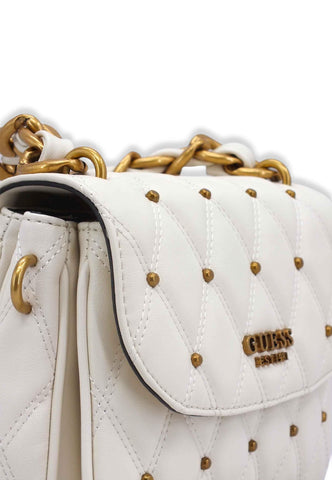 GUESS Tirana Shoulder Bag Borchie Borsa Tracolla Donna Bianco Ivory QS855319 - Sandrini Calzature e Abbigliamento
