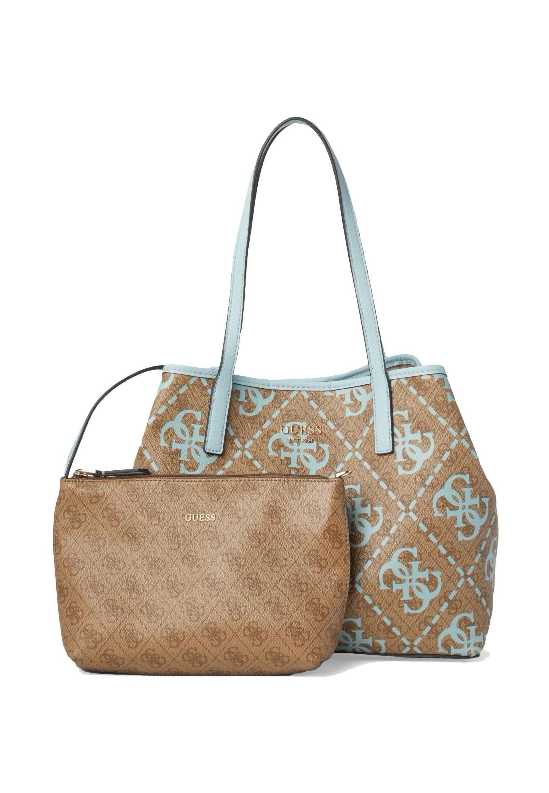 GUESS Vikky Borsa Large Tote Latte Logo Ice Blue OQ699529 - Sandrini Calzature e Abbigliamento