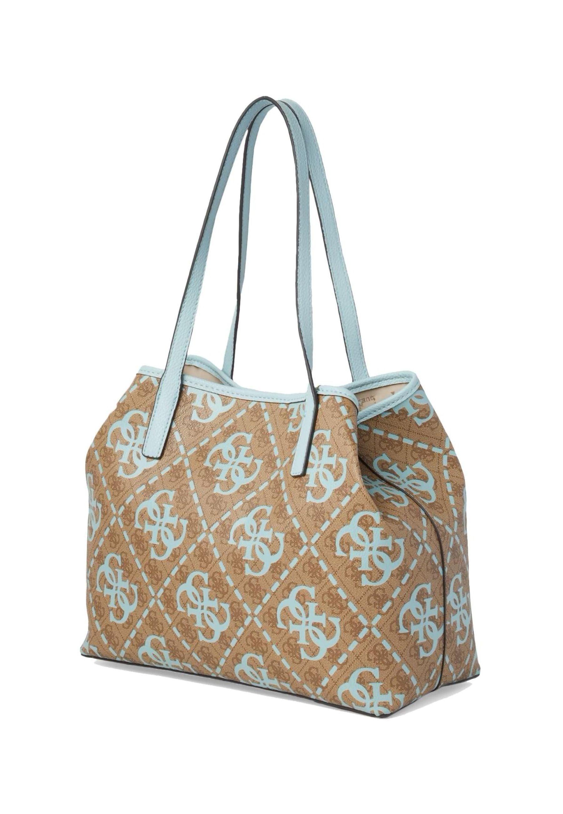 GUESS Vikky Borsa Large Tote Latte Logo Ice Blue OQ699529 - Sandrini Calzature e Abbigliamento