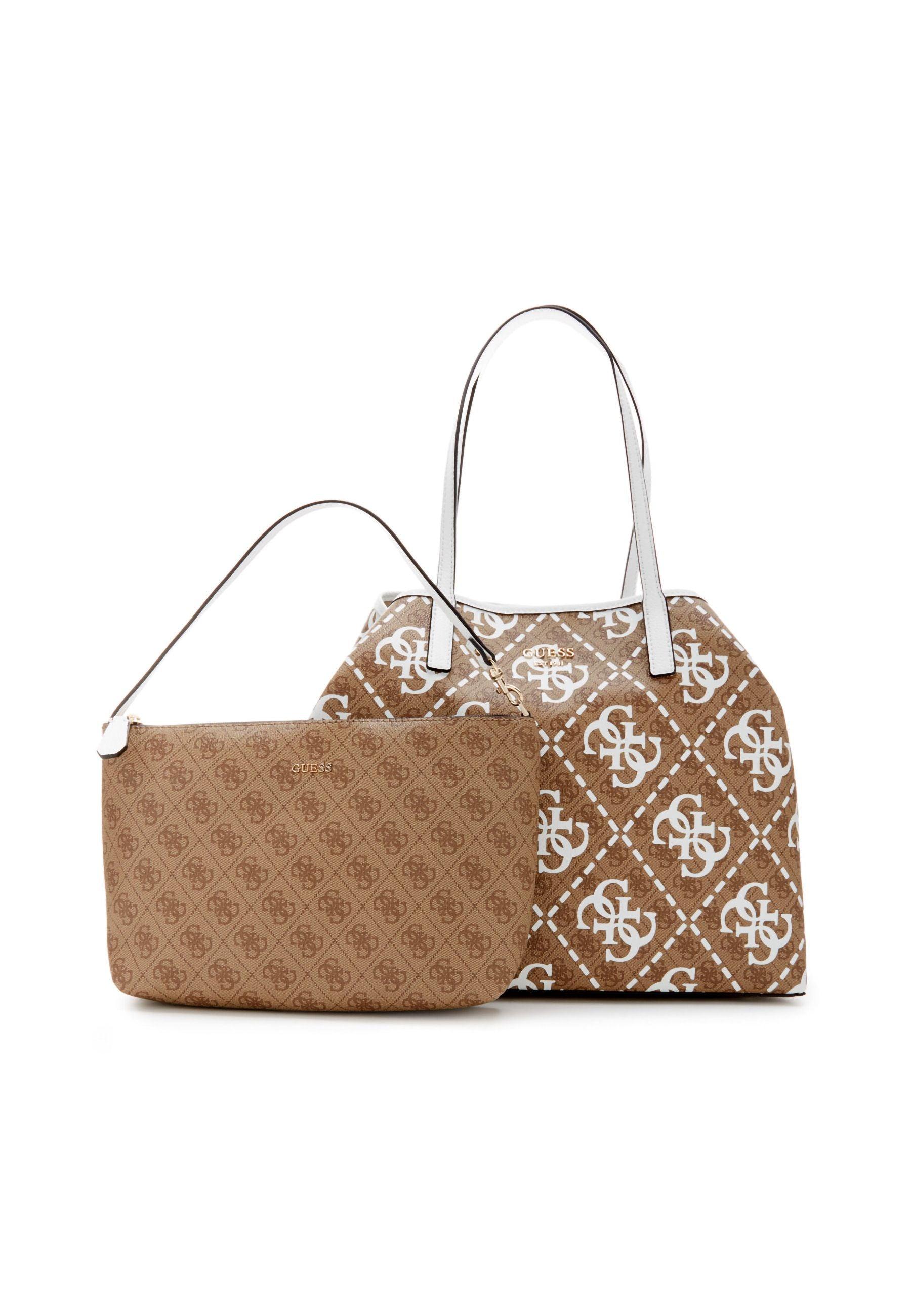 GUESS Vikky Borsa Large Tote Latte Logo White OQ699529 - Sandrini Calzature e Abbigliamento