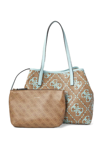 GUESS Vikky Borsa Tote Latte Logo Ice Blue OQ699528 - Sandrini Calzature e Abbigliamento