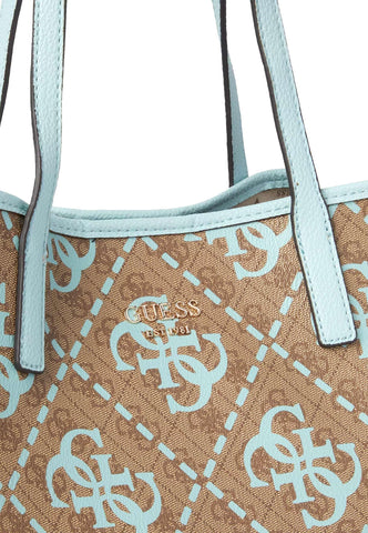 GUESS Vikky Borsa Tote Latte Logo Ice Blue OQ699528 - Sandrini Calzature e Abbigliamento