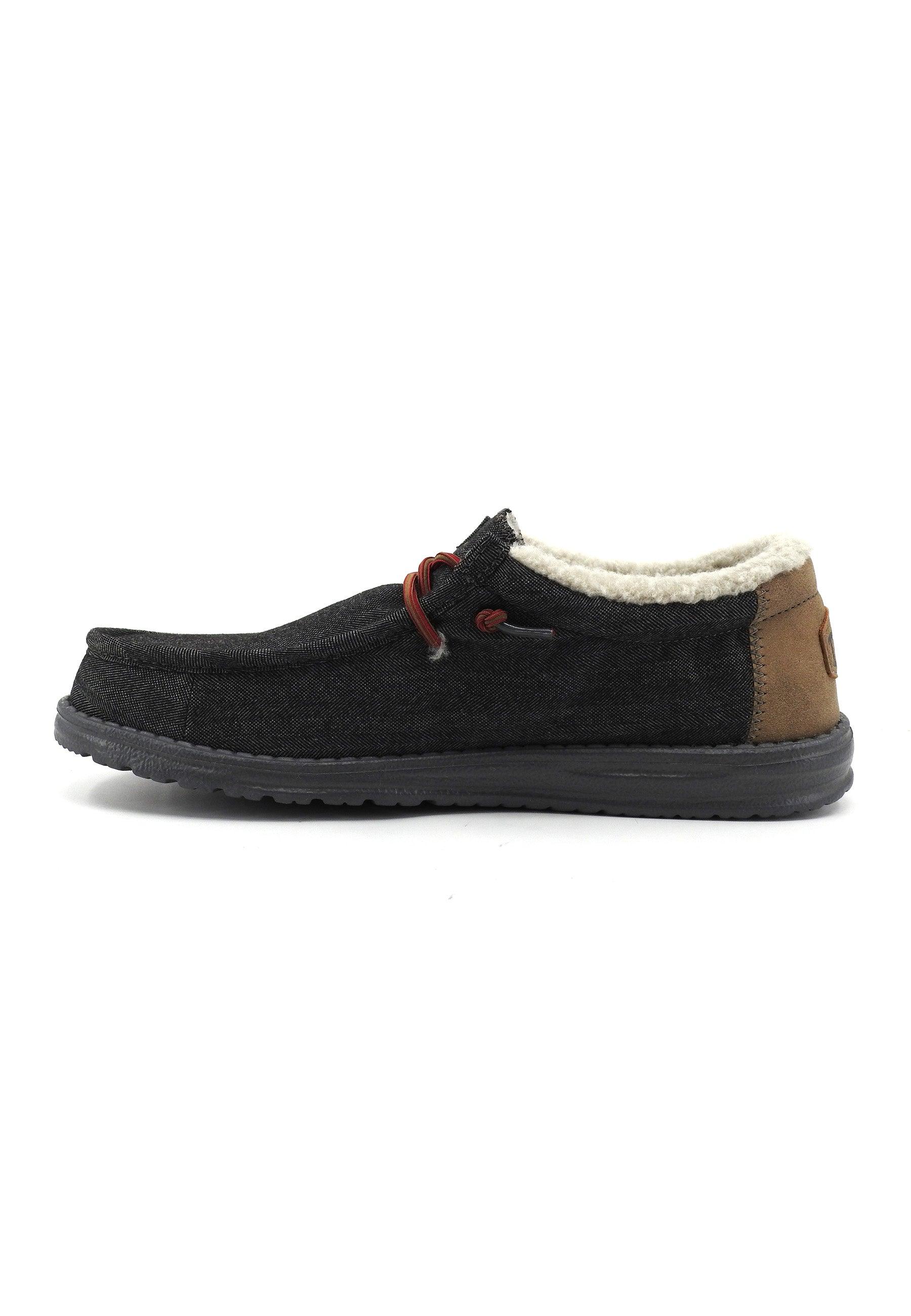 HEY DUDE Wally Sneaker Vela Pelo Uomo Black 40466-001 - Sandrini Calzature e Abbigliamento