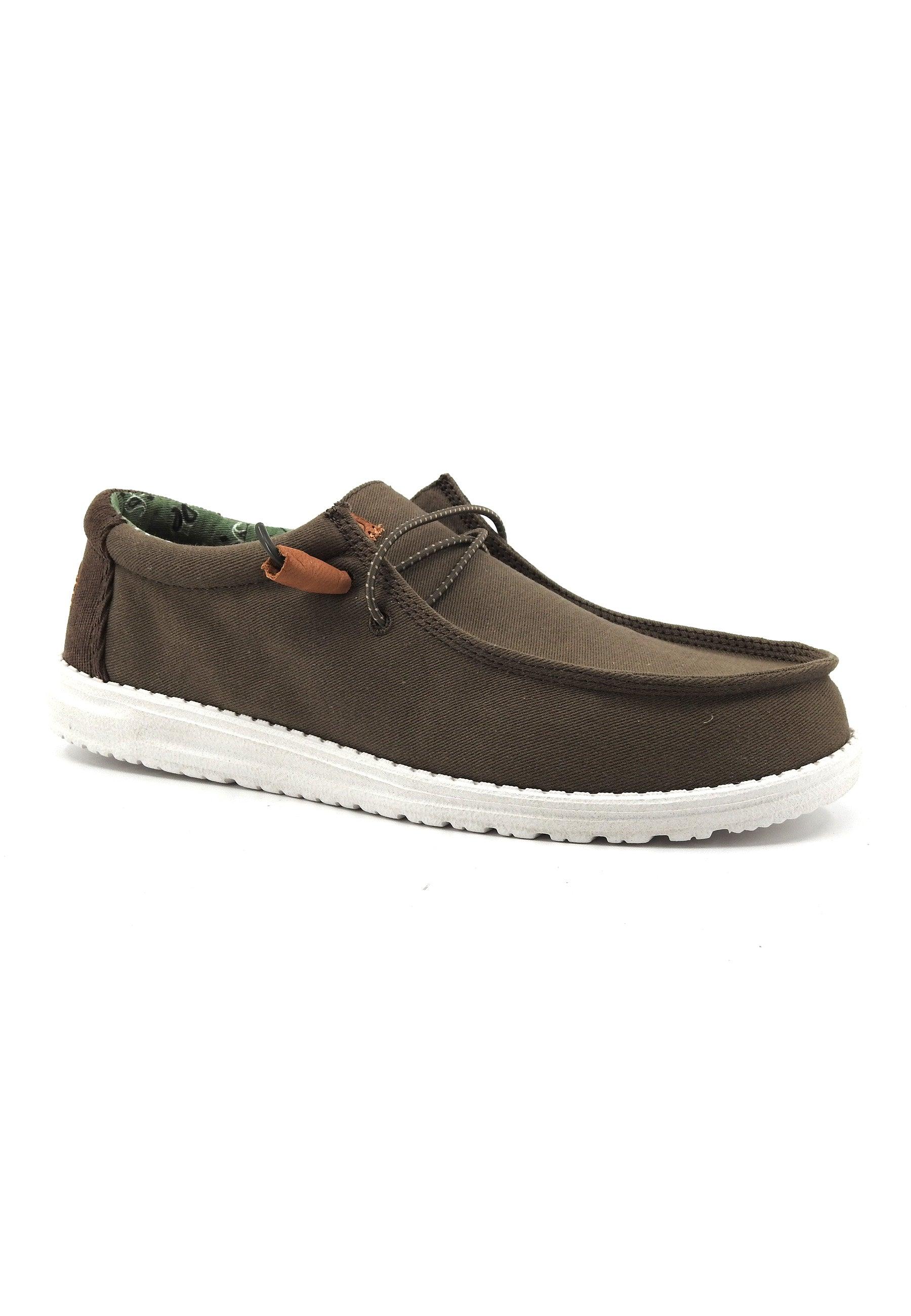 HEY DUDE Wally Sneaker Vela Uomo Olive Marrone 40165-337 - Sandrini Calzature e Abbigliamento