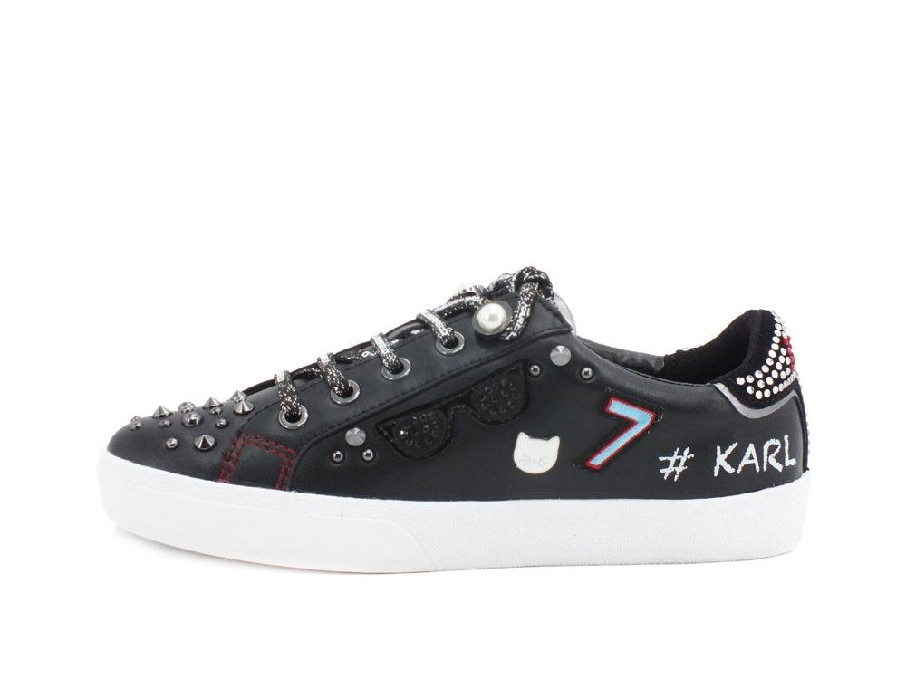 KARL LAGERFELD Skool Sneaker Strass Black Leather Silver KL60116 - Sandrini Calzature e Abbigliamento