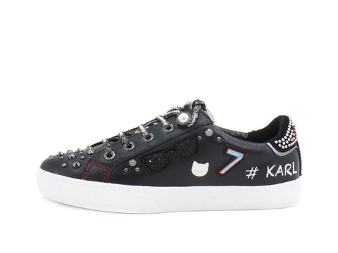 KARL LAGERFELD Skool Sneaker Strass Black Leather Silver KL60116 - Sandrini Calzature e Abbigliamento