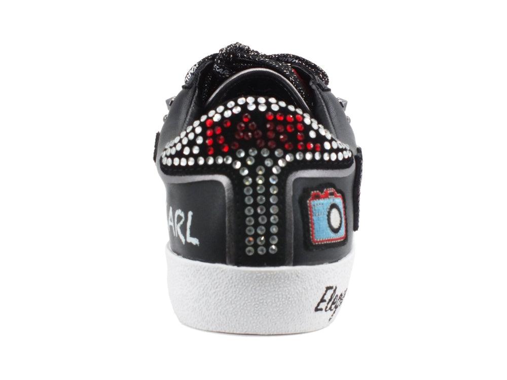 KARL LAGERFELD Skool Sneaker Strass Black Leather Silver KL60116 - Sandrini Calzature e Abbigliamento