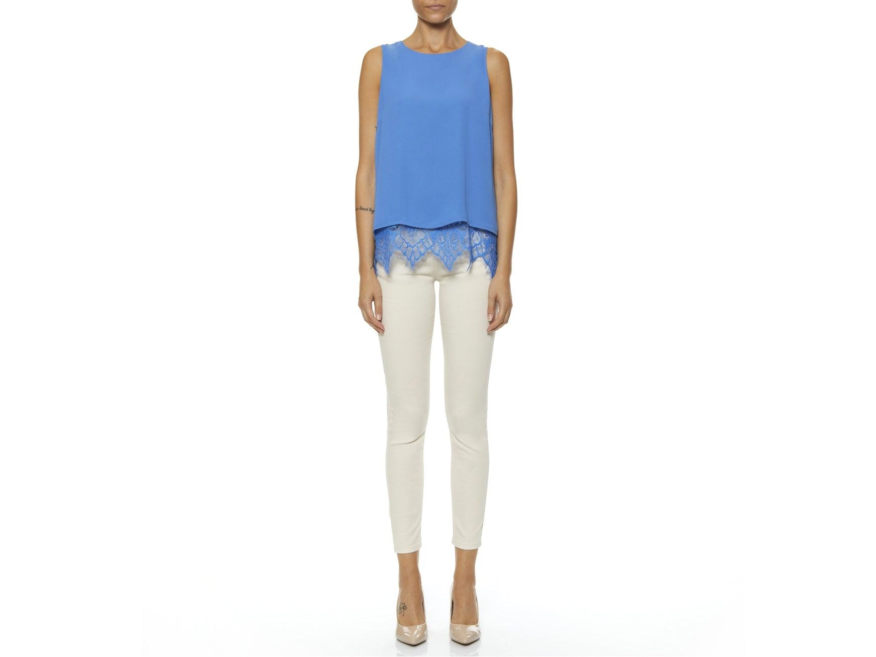 KORALLINE Top Orlo Pizzo Smanicato Azzurro 355 - Sandrini Calzature e Abbigliamento