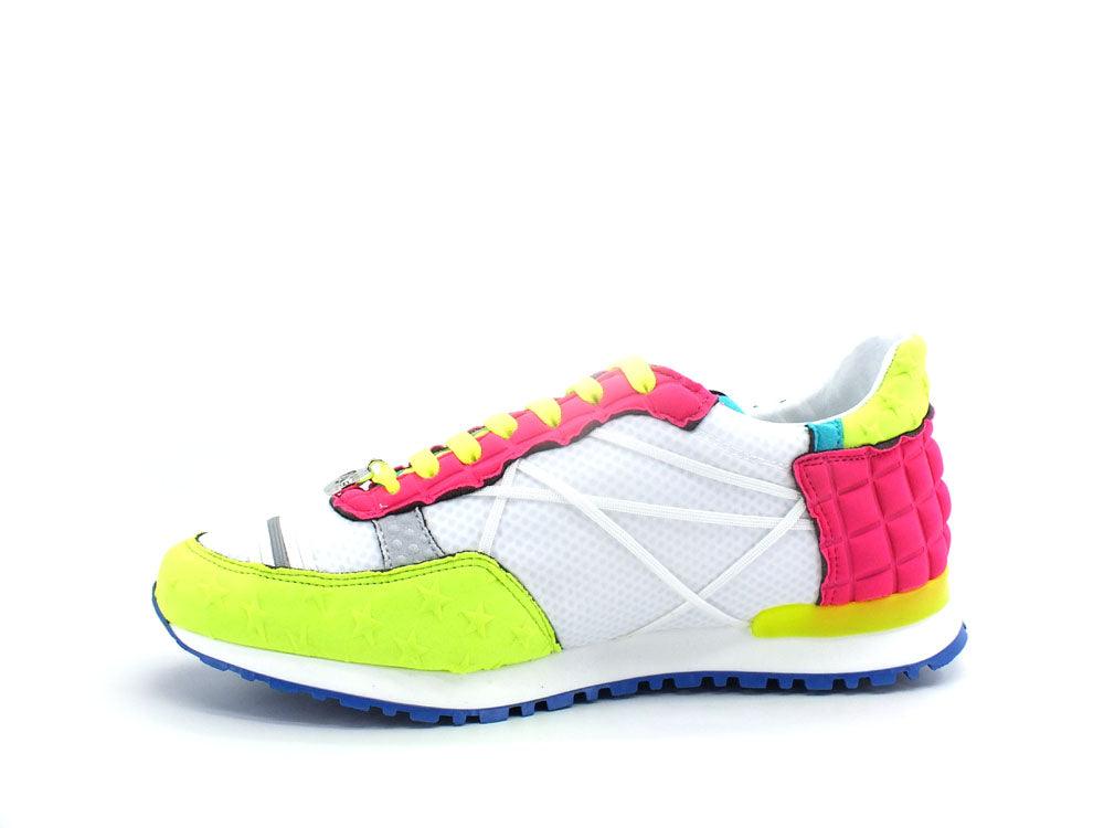 L4K3 Mr. Big Old School Sneaker Running Bianco Giallo Rosa F08-OLD - Sandrini Calzature e Abbigliamento