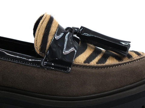 LAKE Mocassino Zebra Animalier Brown E18-MOC - Sandrini Calzature e Abbigliamento