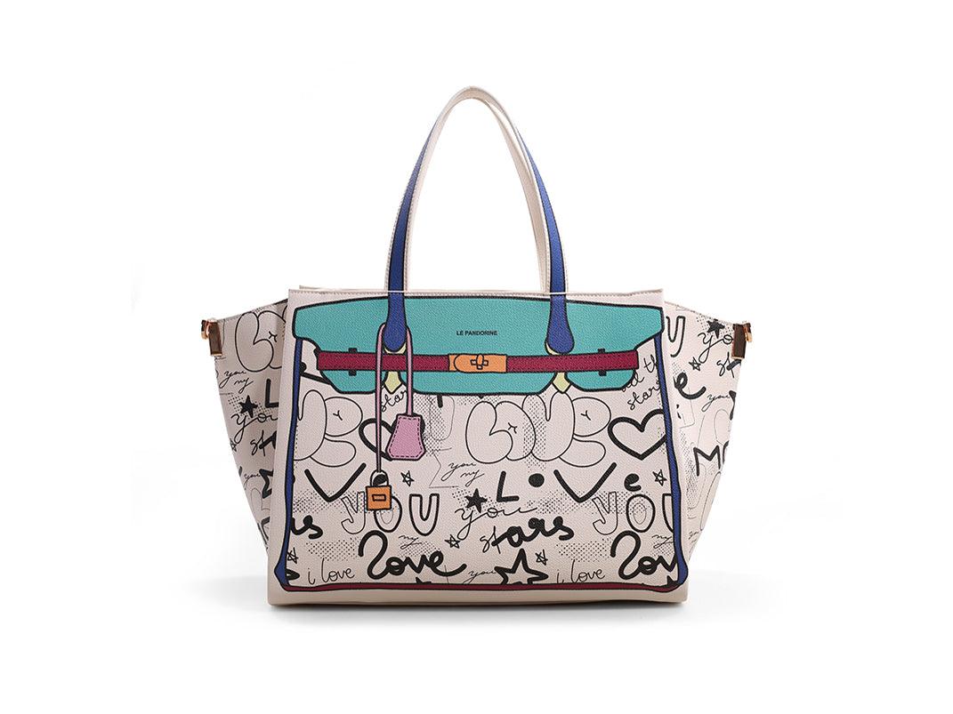 LE PANDORINE Baggy Stars Graffito Borsa Grigio PE22DBF02961-04 - Sandrini Calzature e Abbigliamento