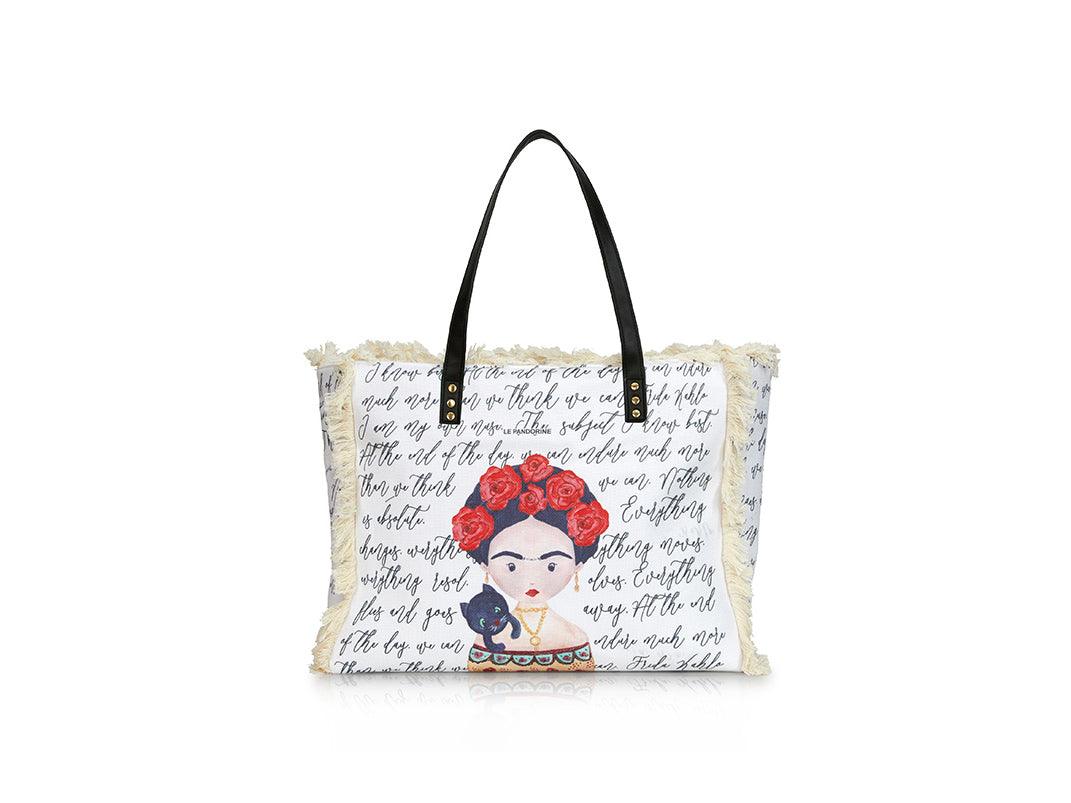LE PANDORINE Frida Muse Borsa Mare Frida Khalo Bianco White PE22DCF02987-04 - Sandrini Calzature e Abbigliamento