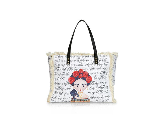 LE PANDORINE Frida Muse Borsa Mare Frida Khalo Bianco White PE22DCF02987-04 - Sandrini Calzature e Abbigliamento