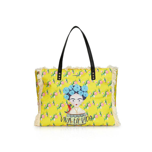 LE PANDORINE Frida Viva Borsa Mare Frida Khalo Giallo Yellow PE22DCF02987-02 - Sandrini Calzature e Abbigliamento