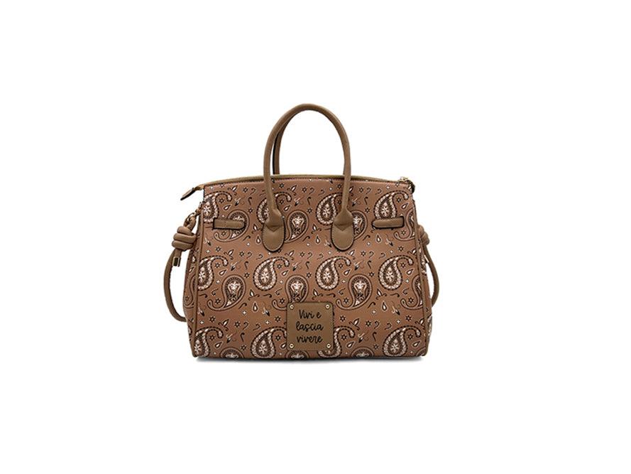 LE PANDORINE Gipsy Bag Vivere Borsa Ricamo Marrone Natural PE22DBO02970-02 - Sandrini Calzature e Abbigliamento