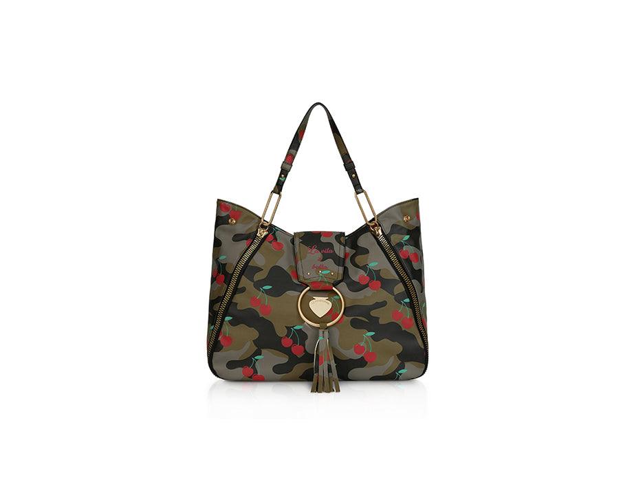 LE PANDORINE Vicky Vita Borsa Camouflage Verde Cherry PE22DBW02978-11 - Sandrini Calzature e Abbigliamento